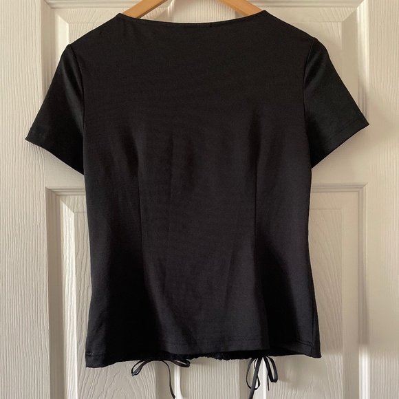 Black Lace Embellished Short Sleeve Top - Picture 4 of 5